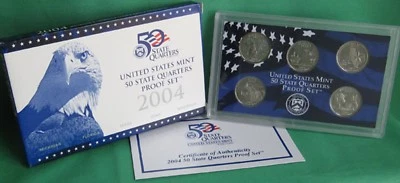 2004 S Five Coin State QUARTER Proof 5 Coin Set Statehood 25c Coins Box and COA - Image 1 of 4