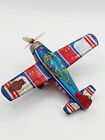 Vintage Tin Litho Friction Fighter Airplane Japan  5" Long 7" Wing Span Works
