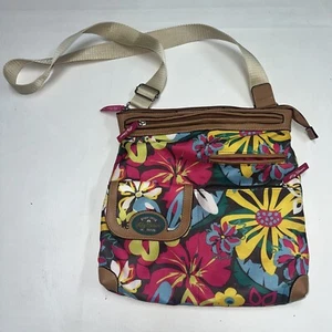 Lily Bloom Crossbody Bag Purse Hibiscus Tropical Floral Print Brown Pink Womens - Picture 1 of 7