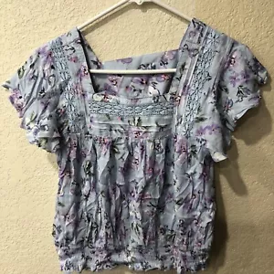 Justice Girls Short Sleeve Blue Floral Top Stretchy Bottom Size 14/16 NWT - Picture 1 of 7