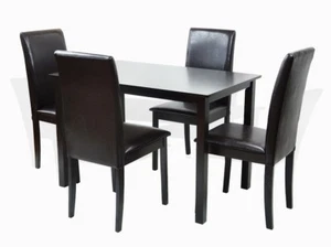 Dining Kitchen 5 Pcs SET Rectangular Table 4 Fallabella Chairs Wood, Espresso - Picture 1 of 10