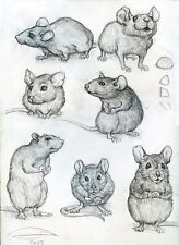 Original Mice & Rat Character Design Concept Pencil Drawings - Hand Signed