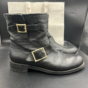 JIMMY CHOO Youth Black Leather Buckled Biker Boots UK 7 Eu 40 - Picture 1 of 14