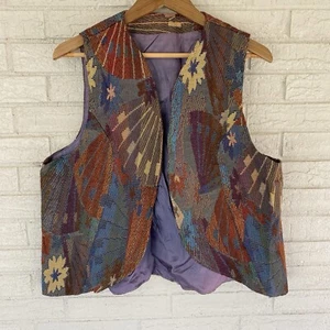 80s 90s western southwestern tapestry open front vest size L/XL Aztec lined mom - Picture 1 of 15