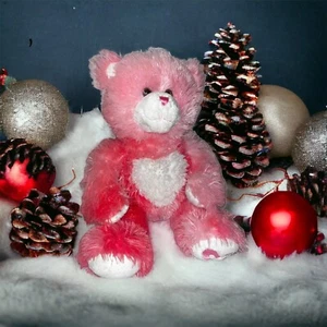 BUILD A BEAR Rosa Blanco Corazón Besos BAB Patas Magnéticas 16" Felpa Pelo Peludo - Imagen 1 de 15