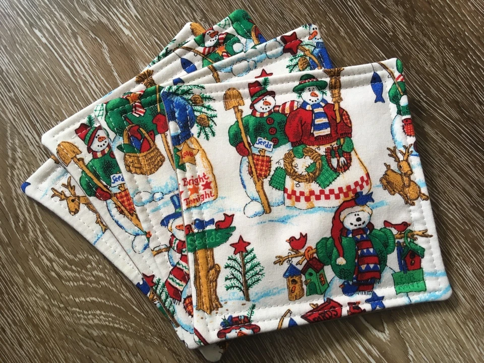 Posavasos acolchados hechos a mano muñeco de nieve primitivo posavasos de Navidad posavasos de invierno Foto 1 de 1