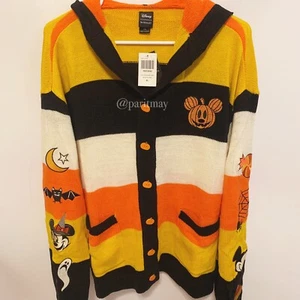 Disney Mickey Mouse Halloween Candy Corn Cardigan with Ear Hood NWT (Size XL) - Picture 1 of 3