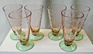 6 Vintage Tiffin Franciscan Diamond Optic Pink & Green Juice Glasses - Picture 1 of 3