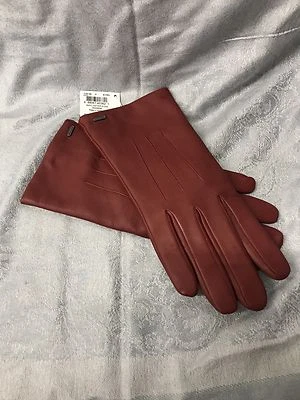 NWT COACH GLOVES WOMENS 8 F85156 SHEEP LEATHER MERINO WOOL LINED SILVER RED $118 - Image 1 of 3