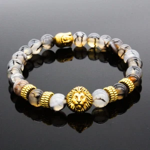 Natural Stone Lion Buddha Beaded Bracelets Charm Fashion Handmade Bracelets Gift - Picture 1 of 16