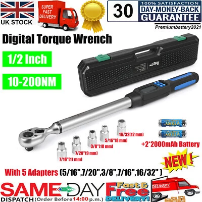DEJUNPOOL ✅1/2" Digital Torque Wrench 10-200 Nm ISO Calibrated + Case + 2pcs AA Batteries
