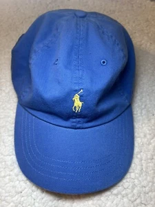 New Vintage Polo SPORT Ralph Lauren Med Blue / Yellow Hat Leather Strap Back - Picture 1 of 5