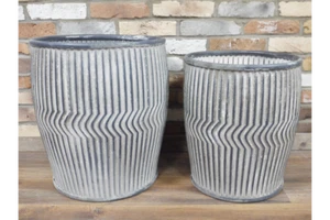 Large Dolly Vintage Galvanised Metal Barrel Planters Tub Plant Flower Pot Garden - Picture 1 of 38