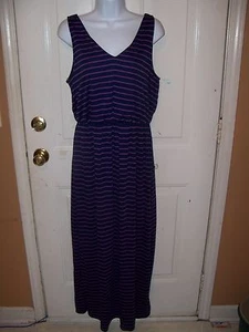 Faded Glory Navy Blue /Purple Striped Maxi Dress Women's NEW - Picture 1 of 3