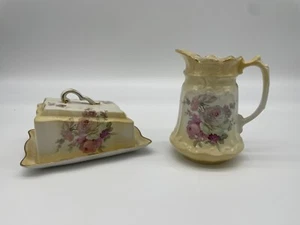 Old Foley James Kent Floral gold trimmed Covered cheese butter dish pitcher - Picture 1 of 11