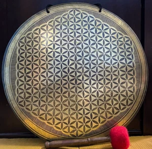 60 cm Gong-Fiore della Vita incisione intaglio gong terapia del suono gong fatto a mano - Foto 1 di 6