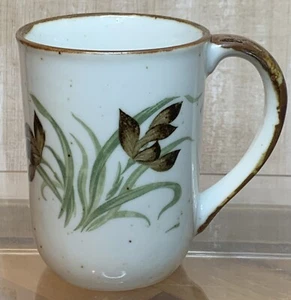 Hand Painted Speckled Brown Floral Stoneware Mug Vtg - Picture 1 of 5