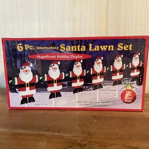 Vintage 6 Piece Interlocking Santa Lawn Set 13” Outdoor Christmas Decoration - Picture 1 of 4