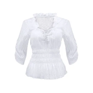 Trachtenbluse Bluse Damen Oberteil Freizeit Ausbrenner Weiß Halbarm Tailliert - Bild 1 von 6