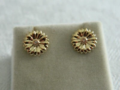 Welsh Clogau 9ct Yellow & Rose Gold Flower Diamond Stud Earrings - Image 1 of 4