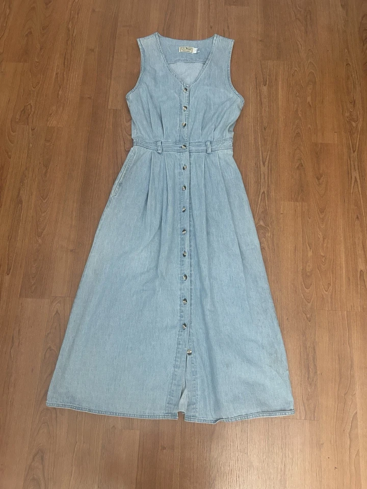 LL Bean Blue Sleeveless Denim Sundress Cottagecore Prairie Vintage 90s Sz 10 - Image 1 of 4