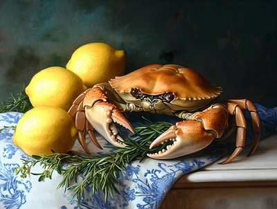 Bodegón Limón y Cangrejo Lienzo Arte Cuadro Decoración del Hogar Arte de Pared Impresiones Pintura Foto 1 de 4