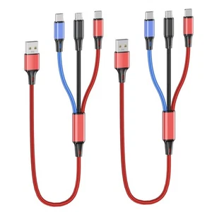 Multi Ladekabel 3 in 1 Nylon geflochten USB 1FT, rot - 2er Pack - Bild 1 von 6
