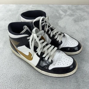Air Jordan 1 Mid Patent SE Black Gold Men’s Sneakers Size 9.5 US - 852542-007 - Picture 1 of 14