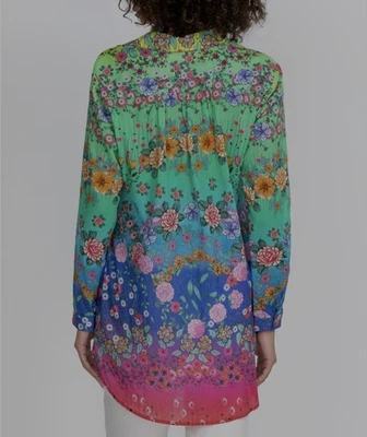 Túnica Johnny Was Rainbow Henley Field Popover Boho Floral Casa Núcleo Med Leer Foto 1 de 4