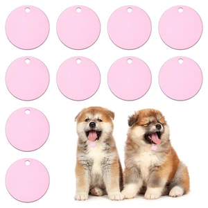 10 Pezzi Etichette per Cani Animali Domestici 35mm Rotonde Alluminio Incisione Etichette Vuote, Rosa - Foto 1 di 6