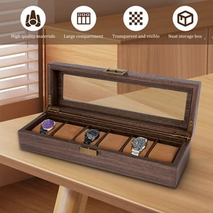 Watch Box Organizer 6 Slots Watch Display Case with Clear Lid Anti-Scratch stJsV - Picture 1 of 10
