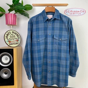 Filson (L) Shirt Mens Large Flannel Check Blue Button Up Heavy Cotton Garments - Picture 1 of 12
