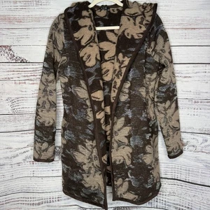 Cárdigan Abrigo Bylyse Mezcla Lana Floral Con Capucha Frente Abierto Marrón XS - Imagen 1 de 7