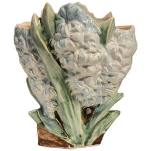  Vintage McCoy Hyacinth Vase – Raised Floral Majolica Style – Blue & Green – 9” - Picture 1 of 12