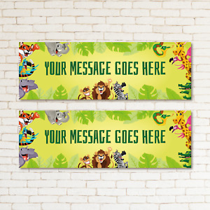 2 Personalised Go Wild Jungle Kid & Adult Party Banner Event Decoration Occasion