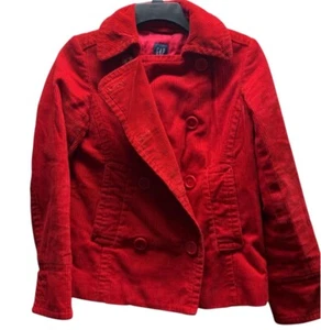 GAP Pea Coat, Womens Size XS, Candy Apple Red Courduroy Lined, Y2K Jacket, Warm - Picture 1 of 12