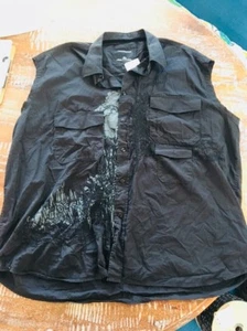 3 XL Rocawear Mens Cut Off Black Button Up Shirt Burningman - Picture 1 of 6