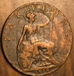 1919 UK GB GREAT BRITAIN FARTHING COIN - Picture 1 of 2