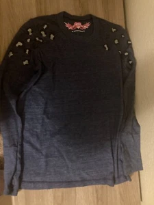 So Nikki Blue Long Sleeve T Shirt Large 14 Animal Print Shoulders Polyester - Picture 1 of 3