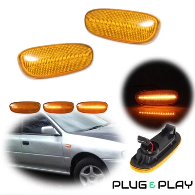 Luces de señal laterales LED secuenciales lente ámbar para Subaru Impreza 1993-2001 Foto 1 de 4