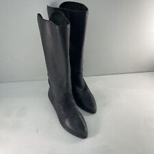 Mia Black Pull On Pebbled Leather Mid Calf Pointed Toe Riding Boots Womens 7B