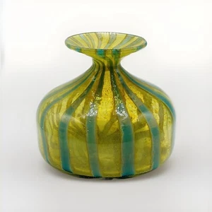 MDINA Vase Glass Blue Yellow Maltese Crysal Blue Stripe Pattern 1970s VTG MCM - Picture 1 of 11