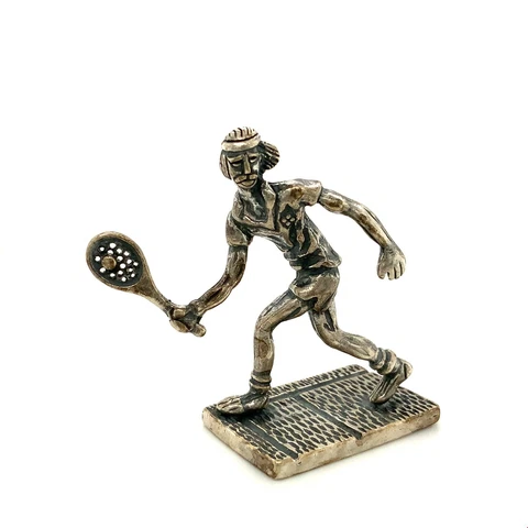 Vintage Sterling Signed 925 Tennis Player Solid Model Figure Miniature Dollhouse Cover