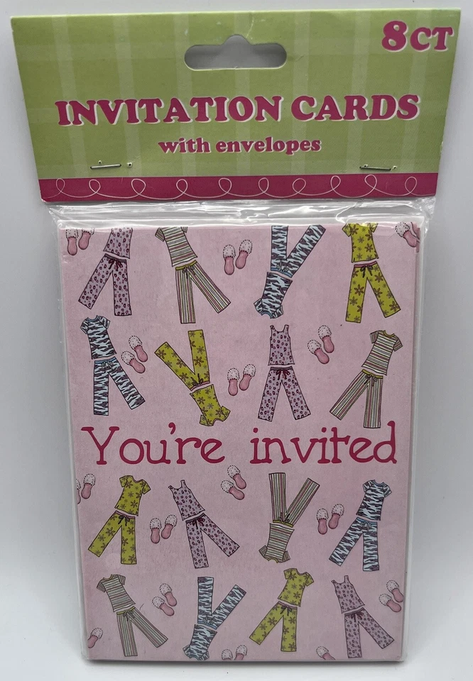 Pijama Fiesta Rosa Pijama Pijama Pijama Niñas Dormir Niños Invitaciones de Cumpleaños con Sobres Foto 1 de 1