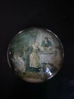 Vintage Round Clear Thick Glass Paper Weight Women At Table Dogs And Kids