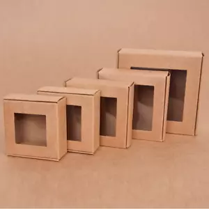 100 kraft Gift Boxes Window Birthday Wedding Party Favour Bomboniere Cookie Box - Picture 1 of 2