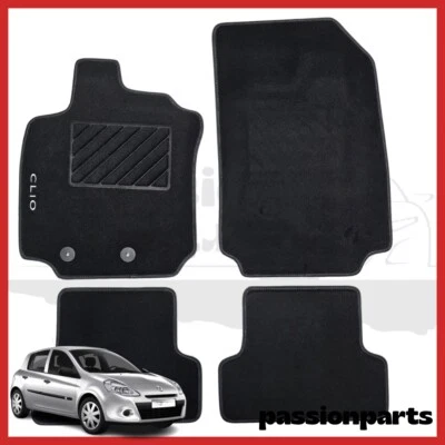 TAPPETI RENAULT CLIO 3 DAL 2005 AL 2012 IN MOQUETTE CON RICAMO E 2 FISSAGGI 4PZ