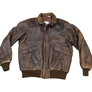 Vintage Adam Spencer Distressed Brown Leather Bomber Jacket Men's Size 42T