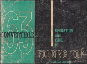 1963 GM Convertible Top Owners Manual Manually Operated Folding Top User Guide - Picture 1 of 1