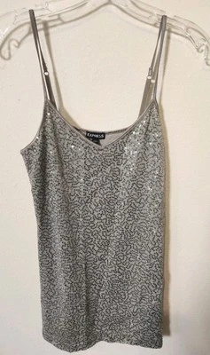 Camiseta sin mangas Express de lentejuelas con correa ajustable beige champán cami para mujer talla mediana Foto 1 de 4